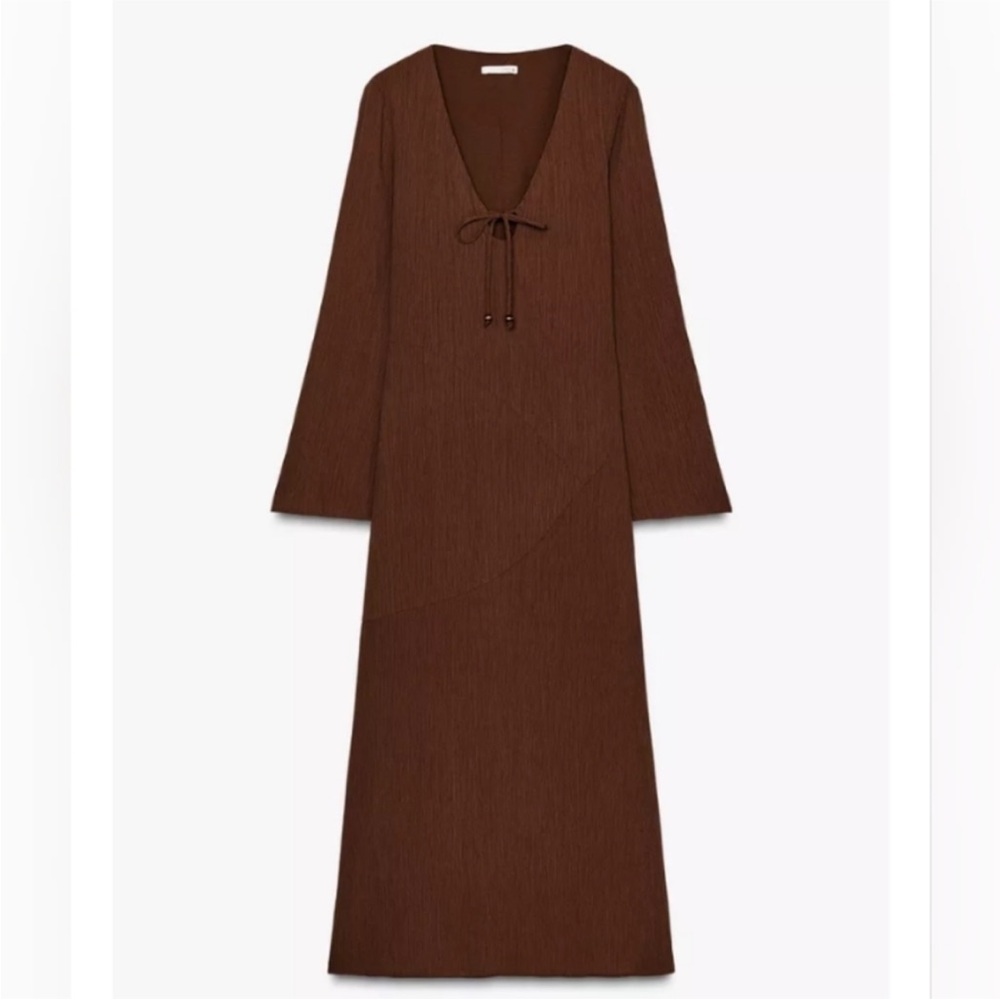 Zara V neck tie Brown Maxi Dress